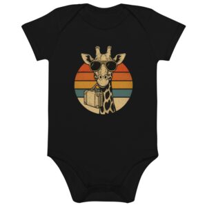 Organic cotton baby bodysuit Vintage Giraffe with Sunglasses & Suitcase Retro Sunset-Original