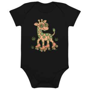 Organic cotton baby bodysuit Groovy Giraffe on Roller Skates with Round Shades-Original