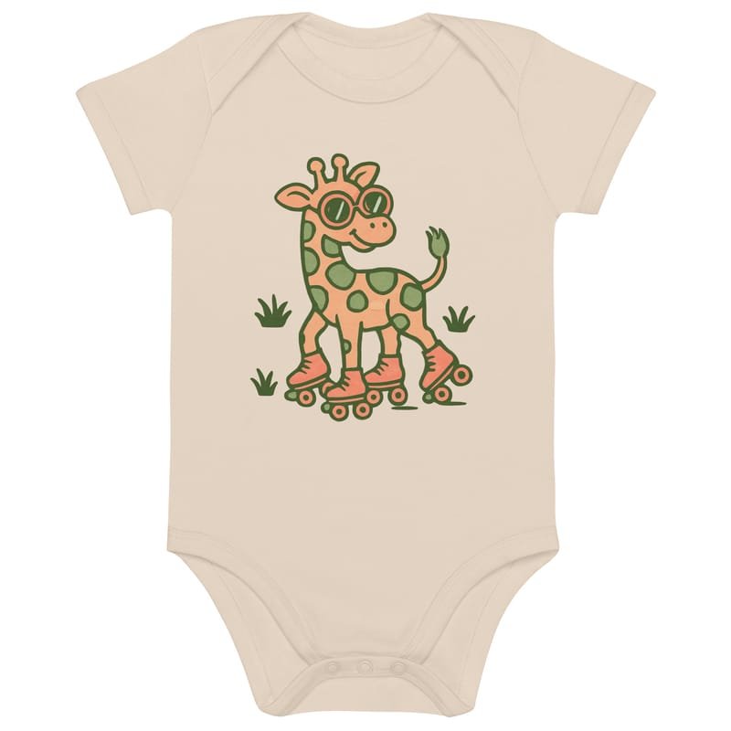 Organic cotton baby bodysuit Groovy Giraffe on Roller Skates with Round Shades-Original - Image 2