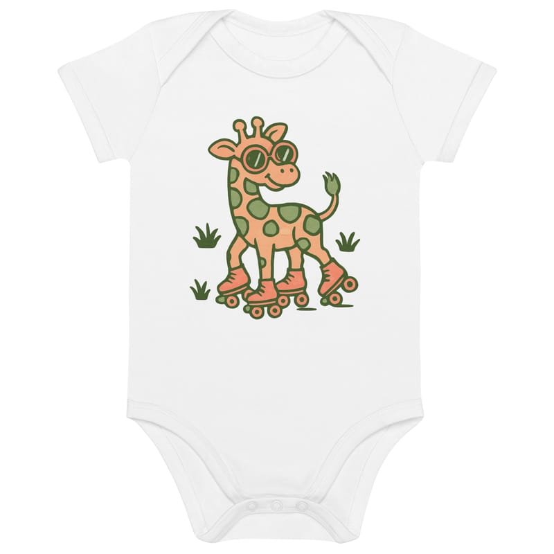 Organic cotton baby bodysuit Groovy Giraffe on Roller Skates with Round Shades-Original - Image 3