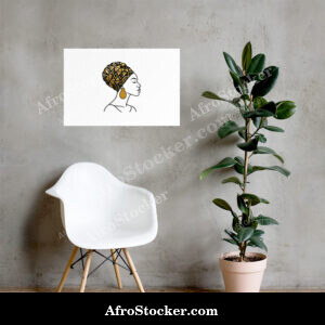 Photo paper poster Elegant Afro Profile with Gold-Patterned Headwrap-Original