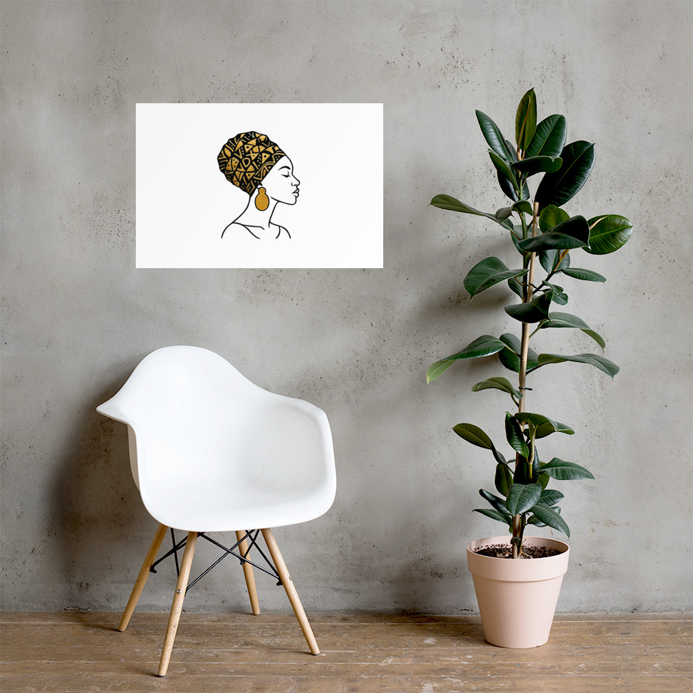 Photo paper poster Elegant Afro Profile with Gold-Patterned Headwrap-Original