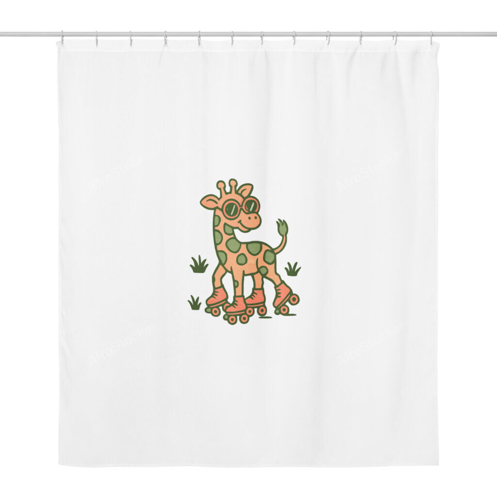 Shower curtain Groovy Giraffe on Roller Skates with Round Shades-Original
