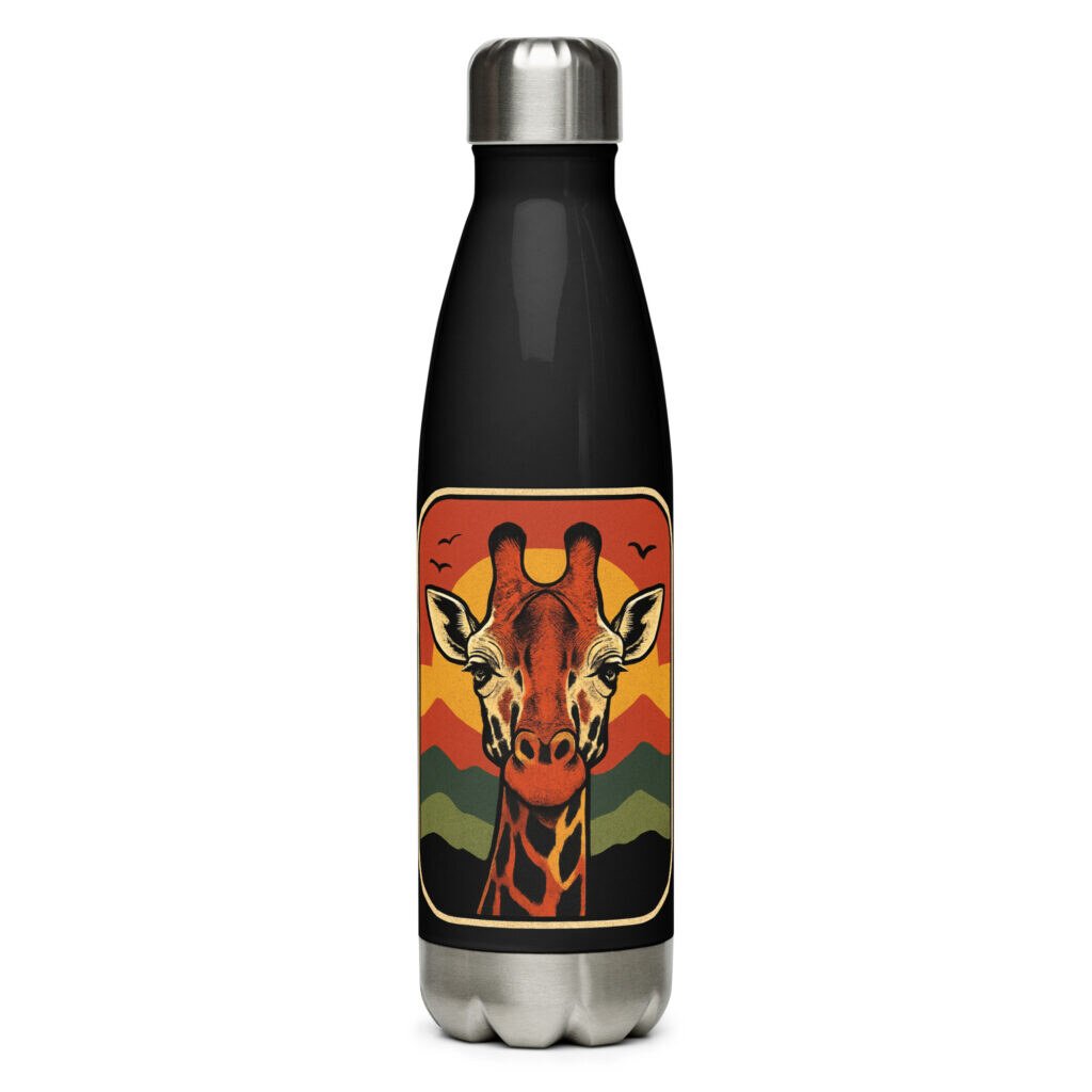 Stainless steel water bottle Retro Sunset Giraffe Postcard Portrait-Original
