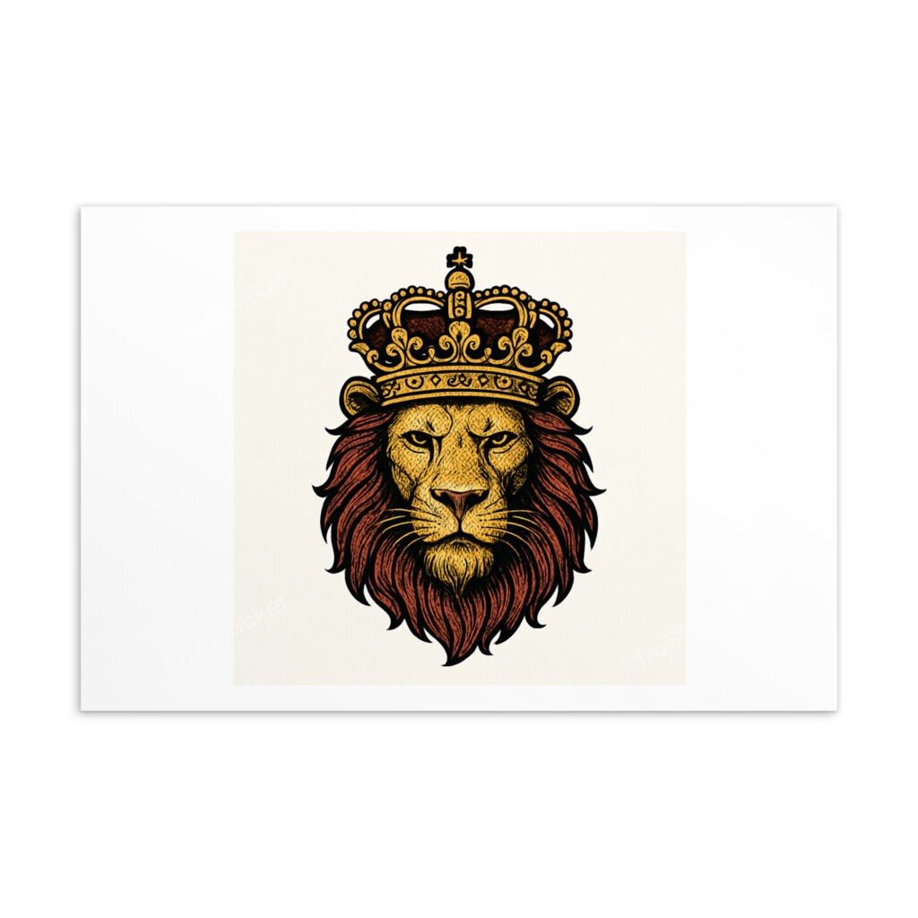 Standard Postcard Regal Lion Head with Ornate Crown Emblem-Original