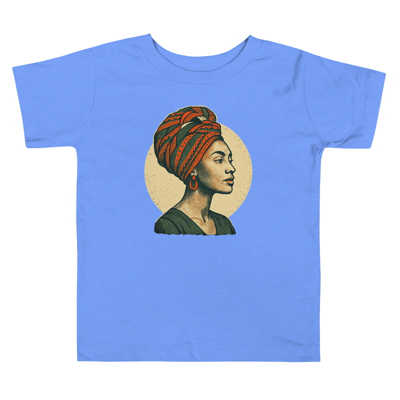 Toddler Short Sleeve Tee Poised Lady in Vibrant African Wax Turban-Original