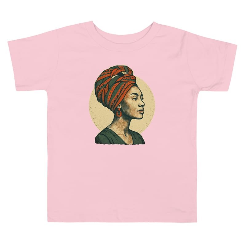 Toddler Short Sleeve Tee Poised Lady in Vibrant African Wax Turban-Original - Image 2