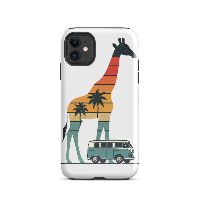 Tough Case for iPhone® Retro Sunset Giraffe Drive with VW Camper Van-Original