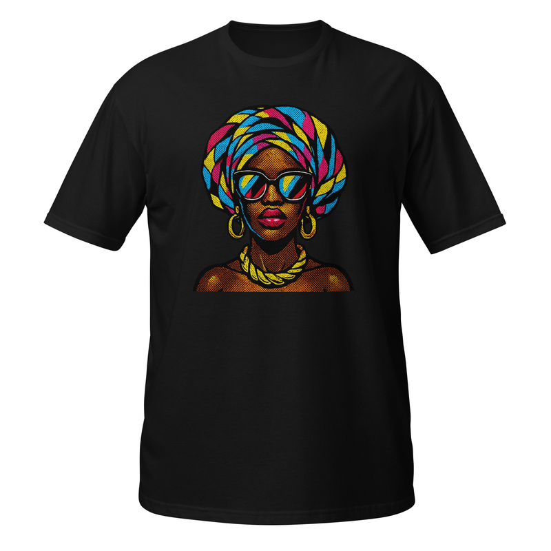 Short-Sleeve Unisex T-Shirt Pop-Art Queen with Kaleidoscopic Headwrap-Original