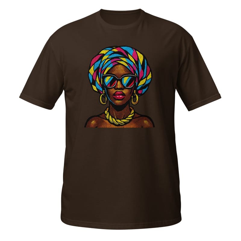 Short-Sleeve Unisex T-Shirt Pop-Art Queen with Kaleidoscopic Headwrap-Original - Image 2
