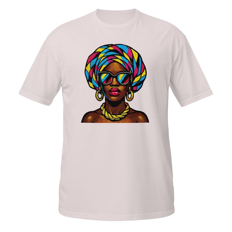Short-Sleeve Unisex T-Shirt Pop-Art Queen with Kaleidoscopic Headwrap-Original - Image 8