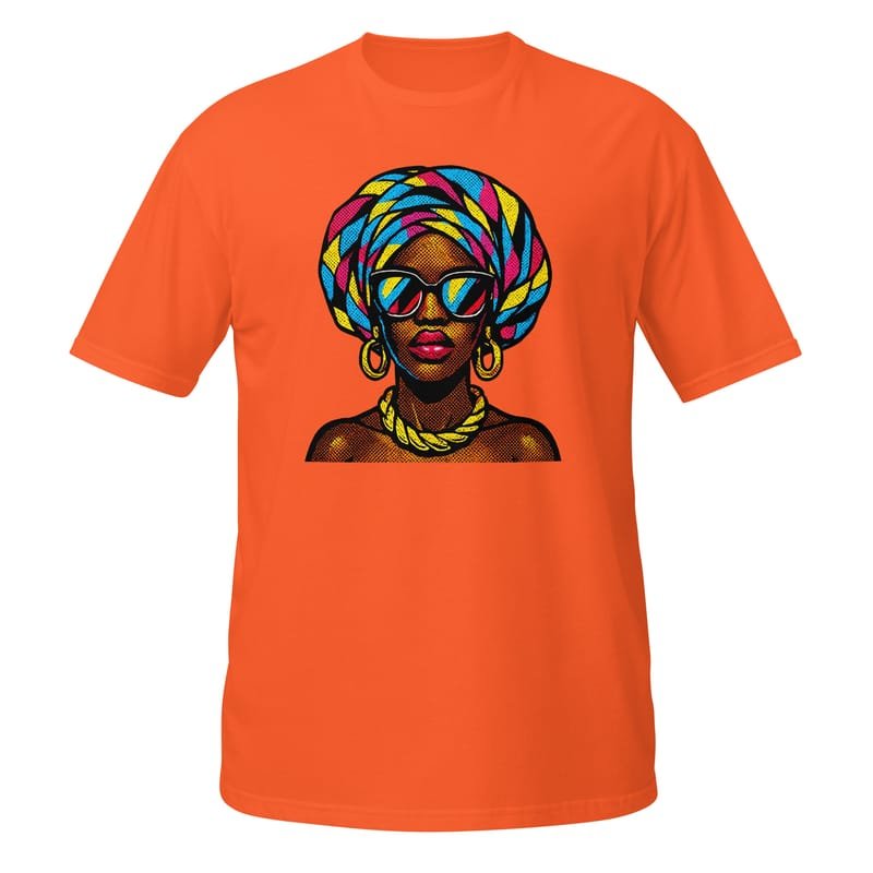 Short-Sleeve Unisex T-Shirt Pop-Art Queen with Kaleidoscopic Headwrap-Original - Image 5