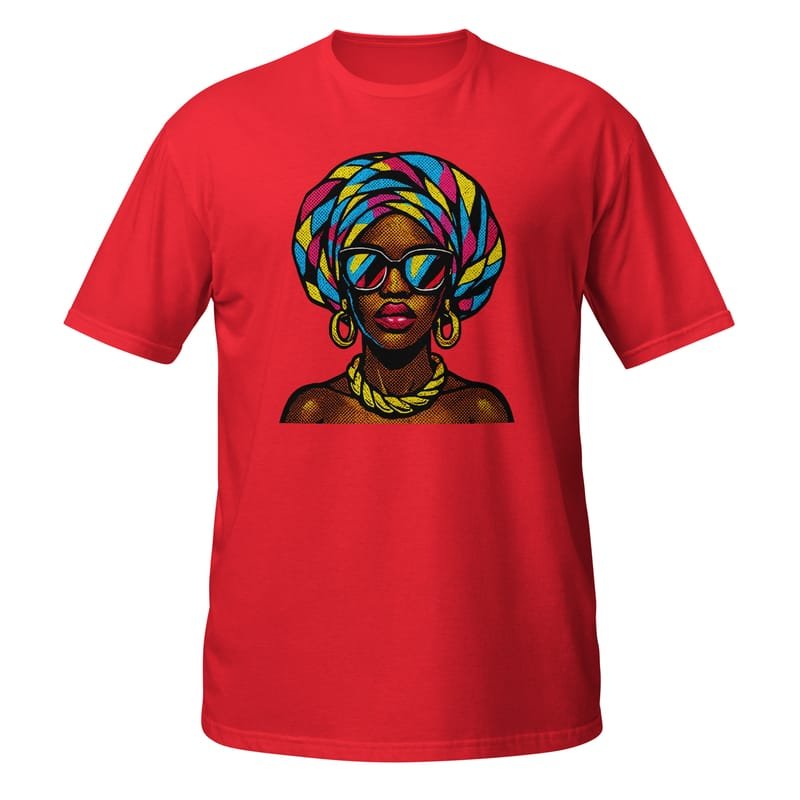 Short-Sleeve Unisex T-Shirt Pop-Art Queen with Kaleidoscopic Headwrap-Original - Image 3
