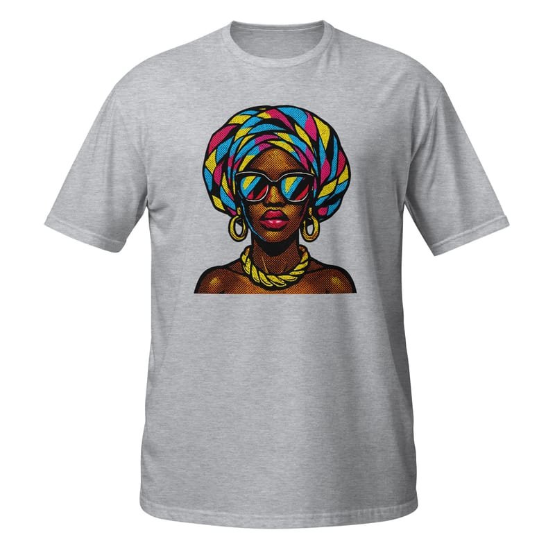 Short-Sleeve Unisex T-Shirt Pop-Art Queen with Kaleidoscopic Headwrap-Original - Image 7