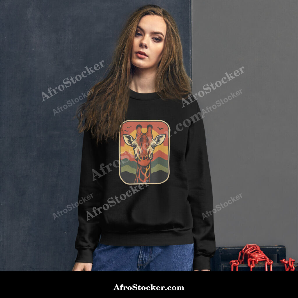 Unisex Sweatshirt Retro Sunset Giraffe Postcard Portrait-Original