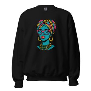 Unisex Sweatshirt Bold Pop-Art African Queen with Vibrant Turban-Original