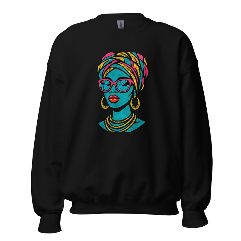 Unisex Sweatshirt Bold Pop-Art African Queen with Vibrant Turban-Original