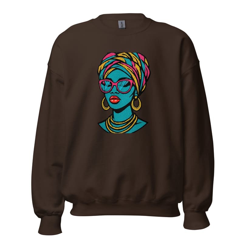 Unisex Sweatshirt Bold Pop-Art African Queen with Vibrant Turban-Original - Image 2
