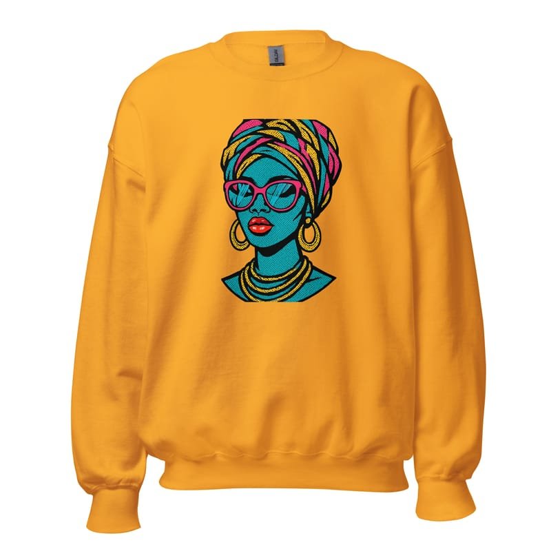 Unisex Sweatshirt Bold Pop-Art African Queen with Vibrant Turban-Original - Image 10