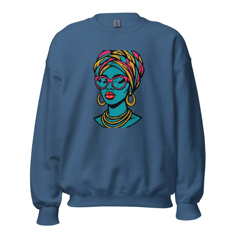 Unisex Sweatshirt Bold Pop-Art African Queen with Vibrant Turban-Original - Image 7