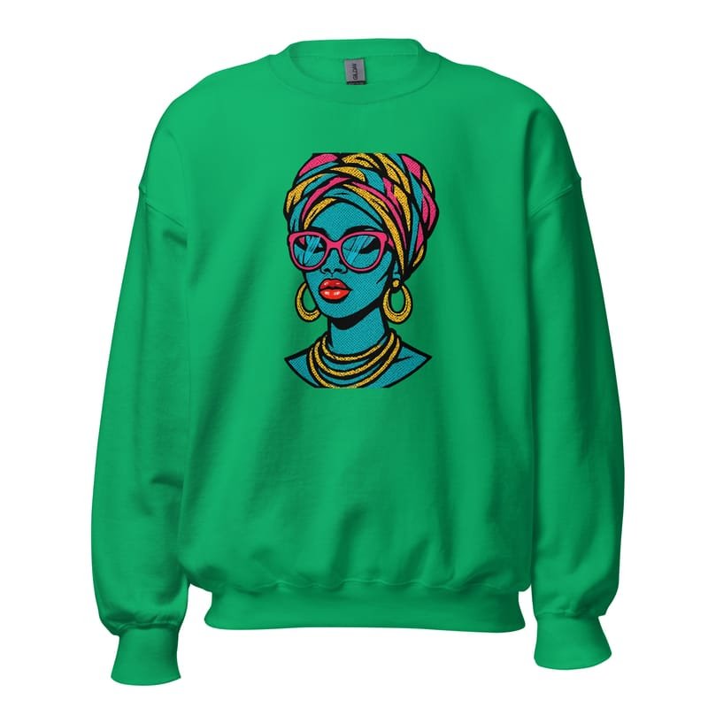 Unisex Sweatshirt Bold Pop-Art African Queen with Vibrant Turban-Original - Image 9