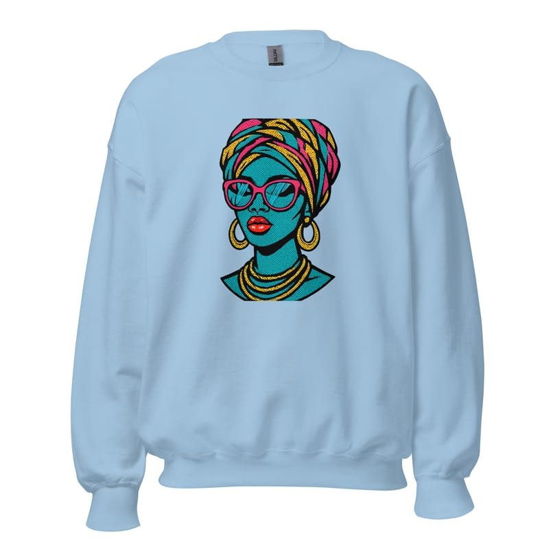 Unisex Sweatshirt Bold Pop-Art African Queen with Vibrant Turban-Original - Image 11