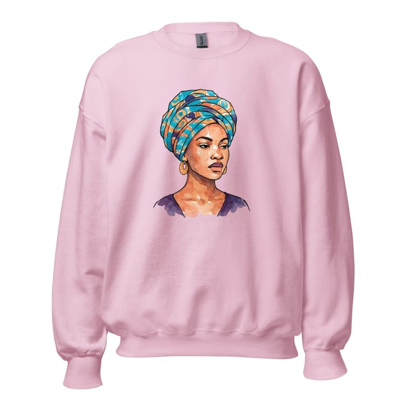 Unisex Sweatshirt, Regal Woman in Turquoise & Coral Wax Turban-Original - Image 9