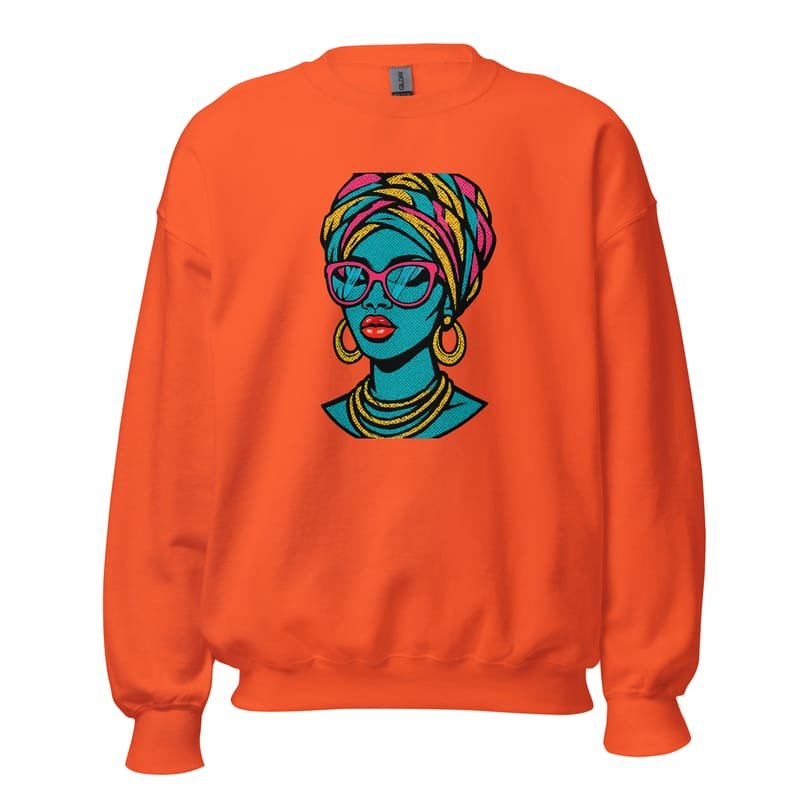 Unisex Sweatshirt Bold Pop-Art African Queen with Vibrant Turban-Original - Image 8