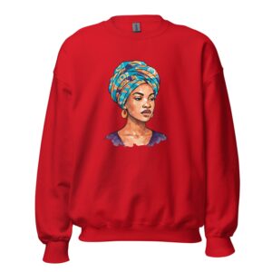 Unisex Sweatshirt, Regal Woman in Turquoise & Coral Wax Turban-Original