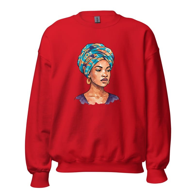 Unisex Sweatshirt, Regal Woman in Turquoise & Coral Wax Turban-Original