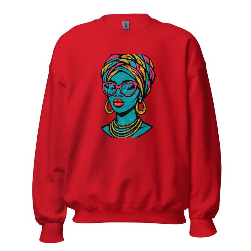 Unisex Sweatshirt Bold Pop-Art African Queen with Vibrant Turban-Original - Image 5