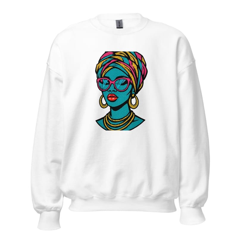 Unisex Sweatshirt Bold Pop-Art African Queen with Vibrant Turban-Original - Image 13