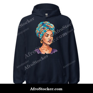 Unisex Hoodie Regal Woman in Turquoise & Coral Wax Turban-Original