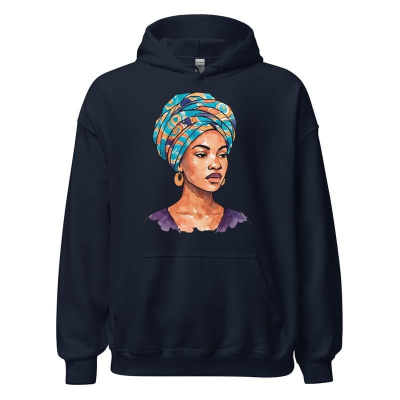 Unisex Hoodie Regal Woman in Turquoise & Coral Wax Turban-Original