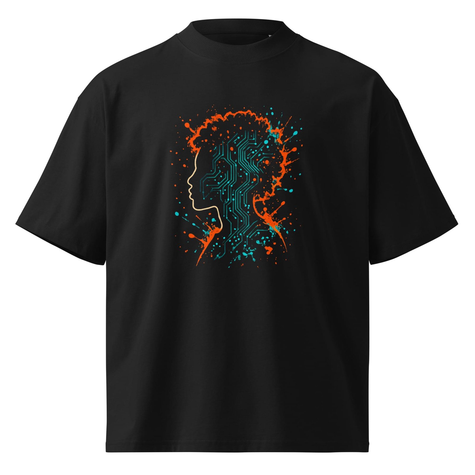 Unisex organic oversized high neck t-shirt Afro-Futurist Circuit Silhouette Splash-Original - Image 2