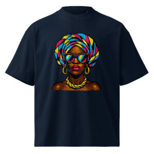 Unisex organic oversized high neck t-shirt Pop-Art Queen with Kaleidoscopic Headwrap-Original