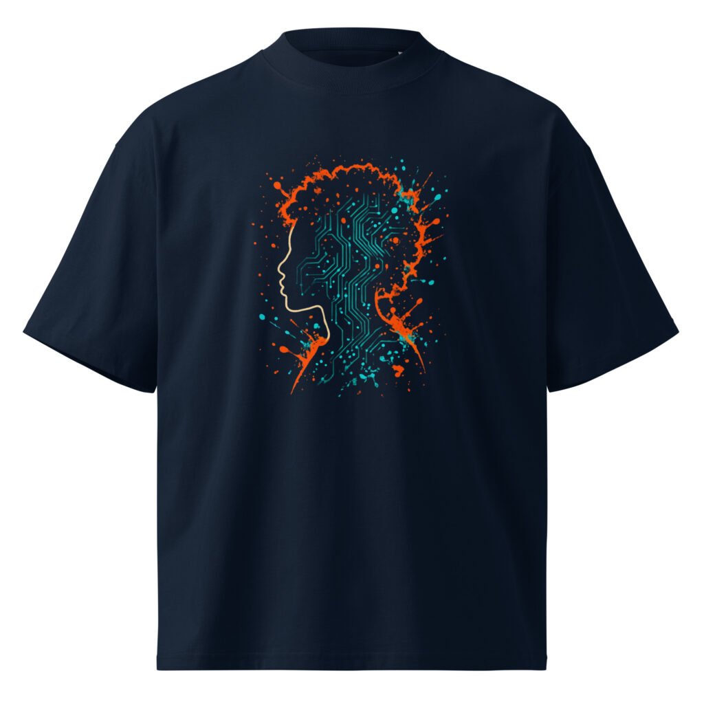Unisex organic oversized high neck t-shirt Afro-Futurist Circuit Silhouette Splash-Original
