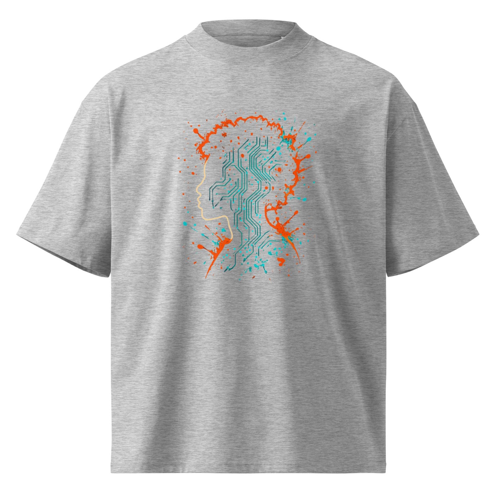 Unisex organic oversized high neck t-shirt Afro-Futurist Circuit Silhouette Splash-Original - Image 3