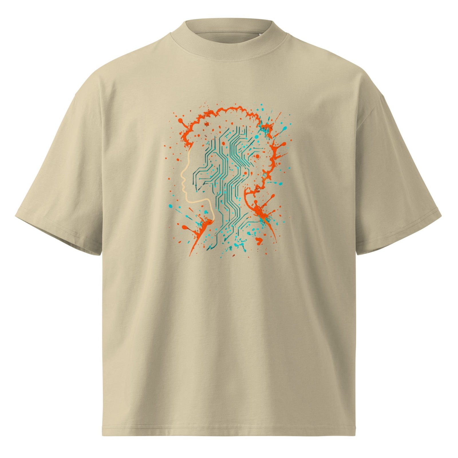 Unisex organic oversized high neck t-shirt Afro-Futurist Circuit Silhouette Splash-Original - Image 4