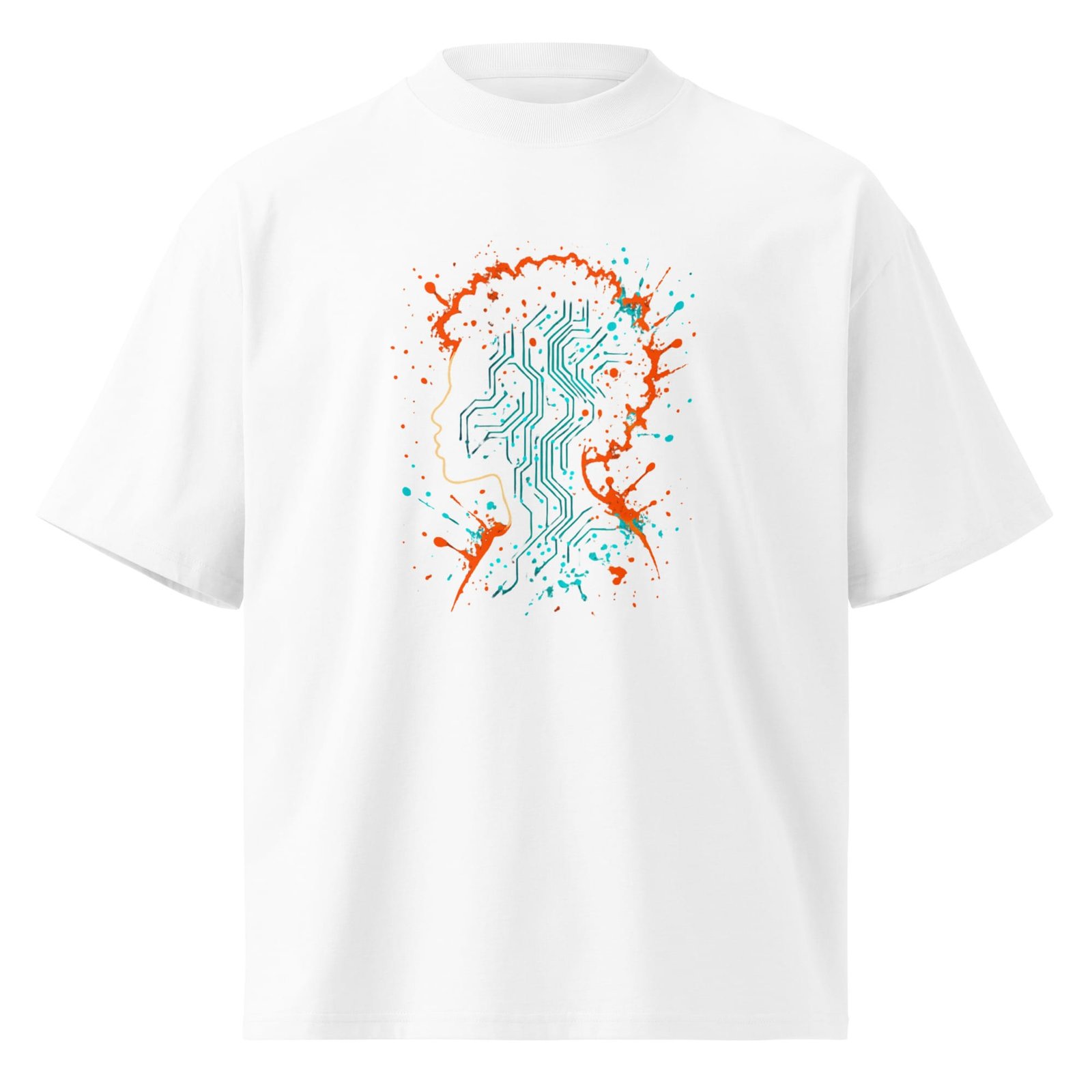 Unisex organic oversized high neck t-shirt Afro-Futurist Circuit Silhouette Splash-Original - Image 5