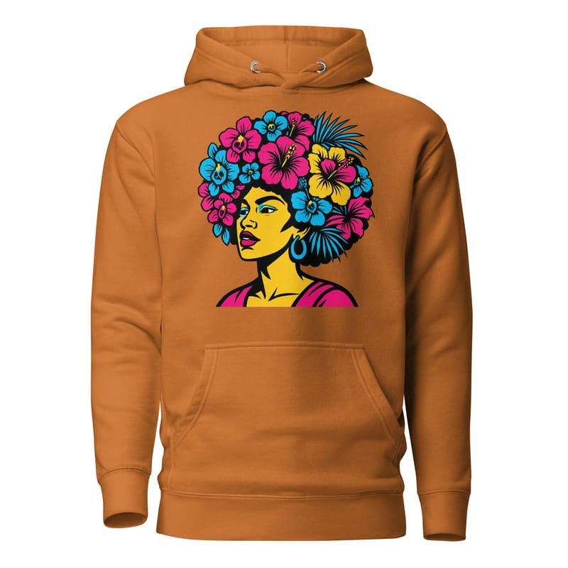 Unisex Hoodie Bold Afro Floral Pop Art Portrait-Original - Image 4