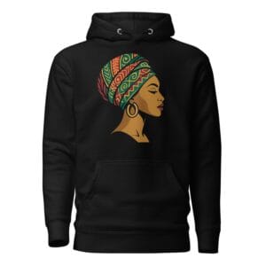 Unisex Hoodie Elegant African Woman in Vibrant Wax Headwrap-Original