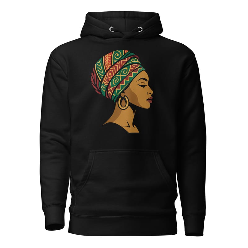 Unisex Hoodie Elegant African Woman in Vibrant Wax Headwrap-Original