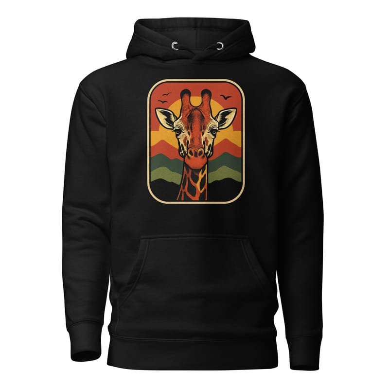 Unisex Hoodie Retro Sunset Giraffe Postcard Portrait-Original