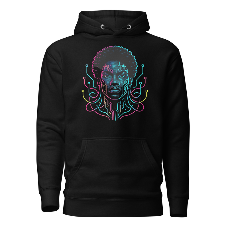 Unisex Hoodie Afro-Futuristic Neon Circuit Portrait-Original