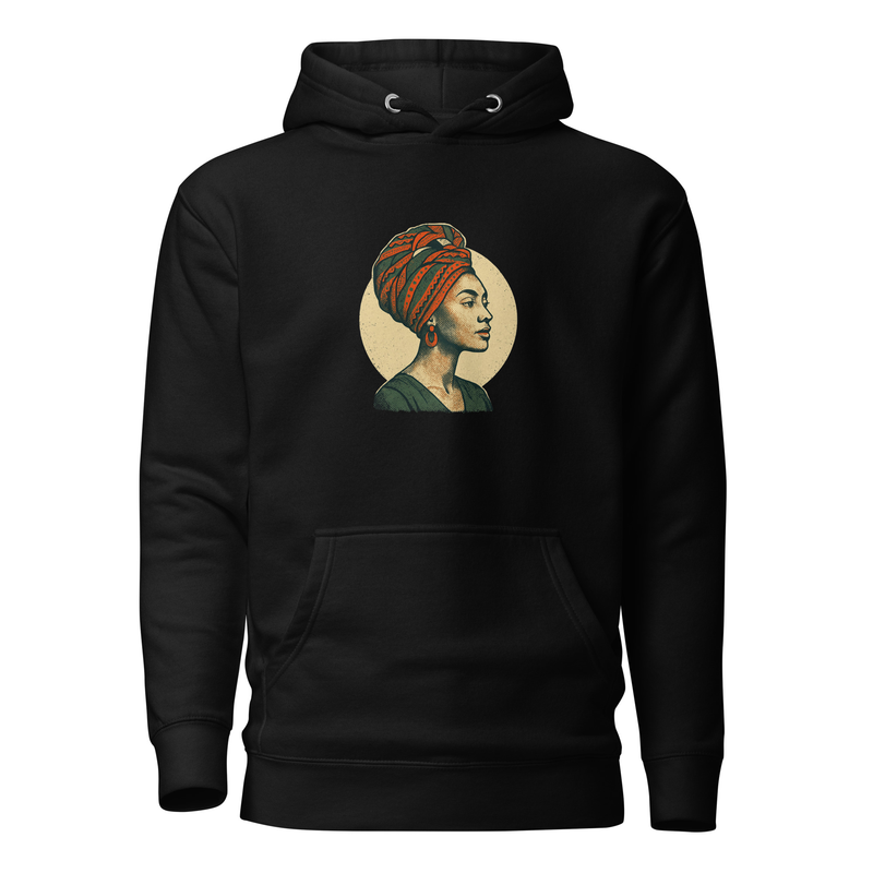 Unisex Hoodie Poised Lady in Vibrant African Wax Turban-Original