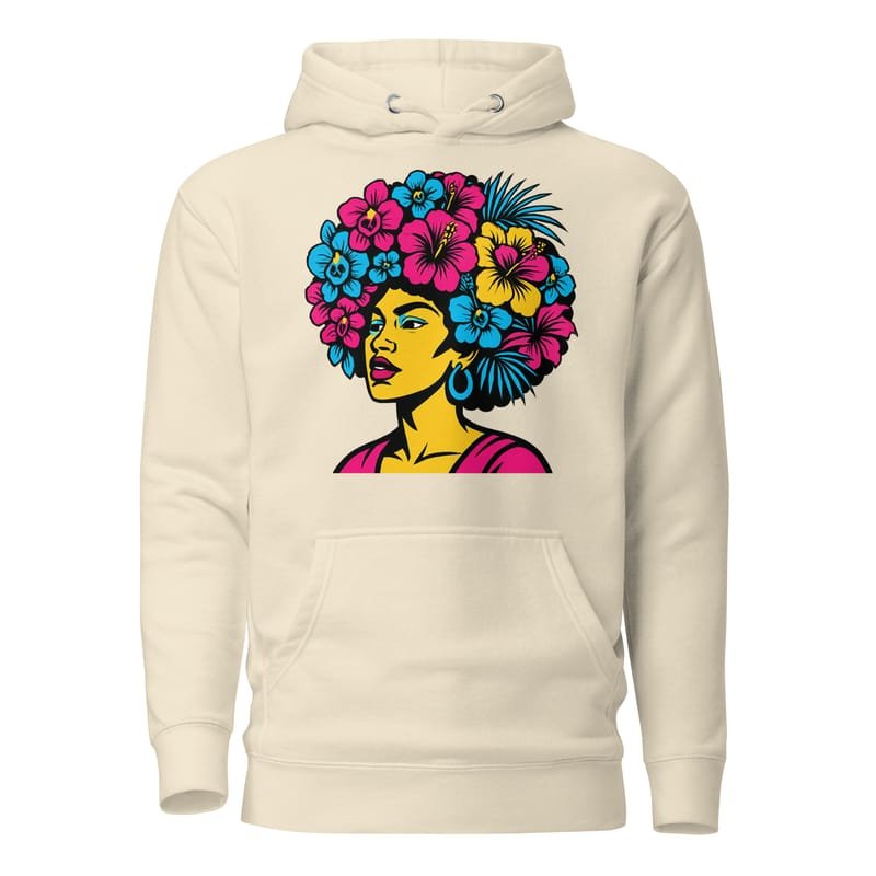 Unisex Hoodie Bold Afro Floral Pop Art Portrait-Original - Image 12