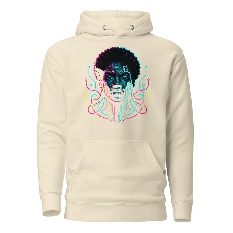 Unisex Hoodie Afro-Futuristic Neon Circuit Portrait-Original - Image 15