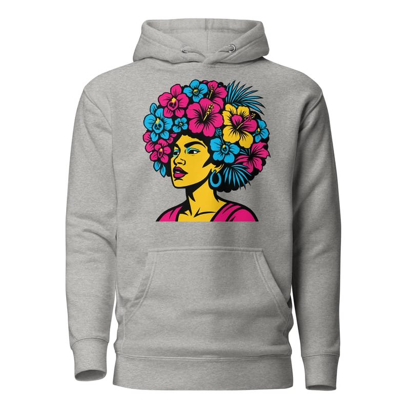 Unisex Hoodie Bold Afro Floral Pop Art Portrait-Original - Image 8