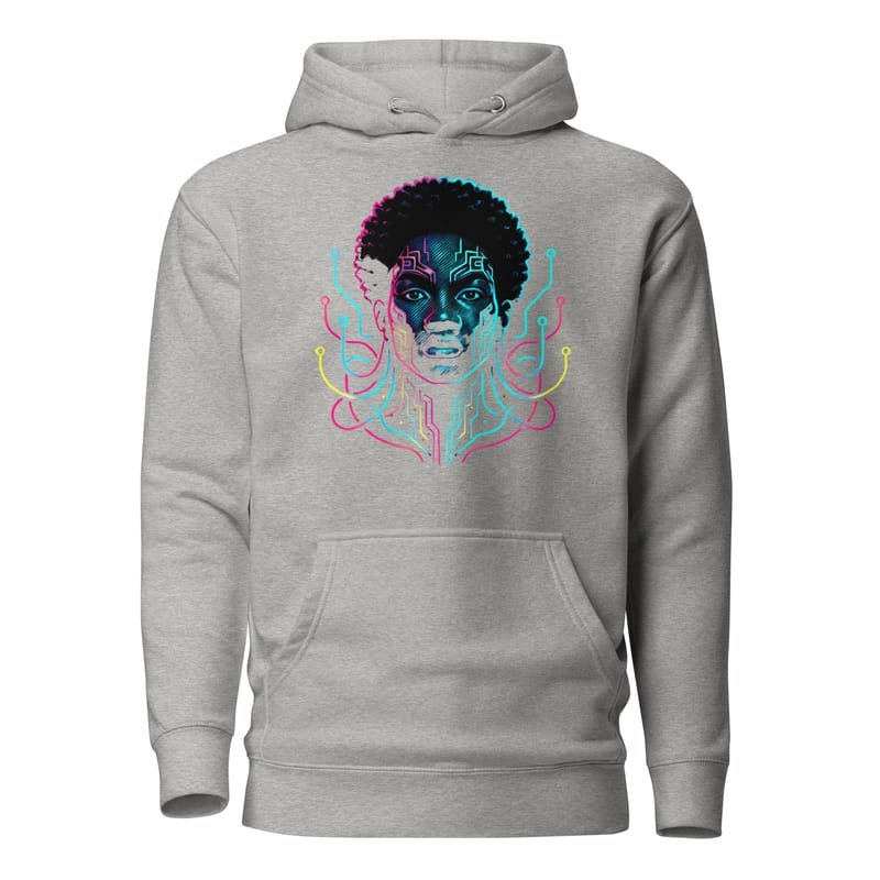 Unisex Hoodie Afro-Futuristic Neon Circuit Portrait-Original - Image 13